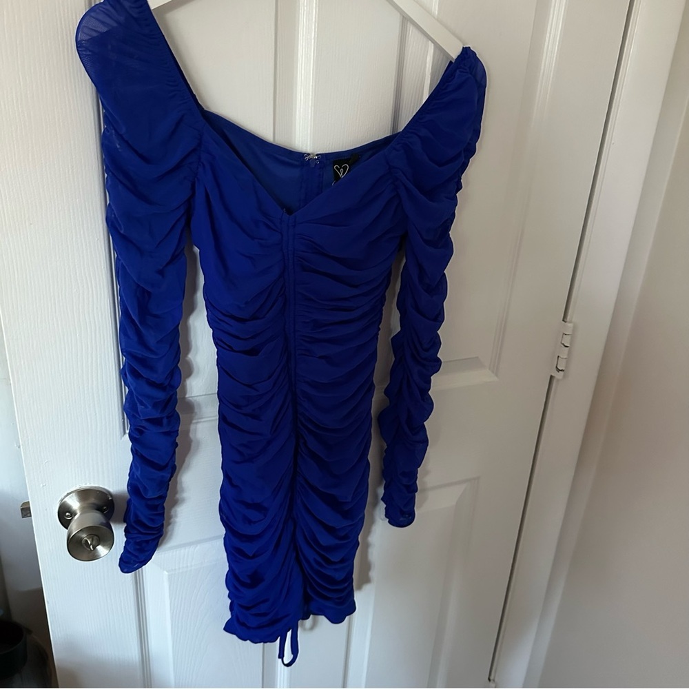 Blue Long Sleeve Mini Dress